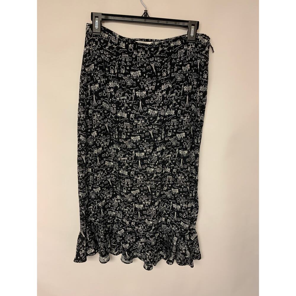 Christopher & Banks Paris Doodle Novelty Midi Skirt Whimisical Travel Womens 4